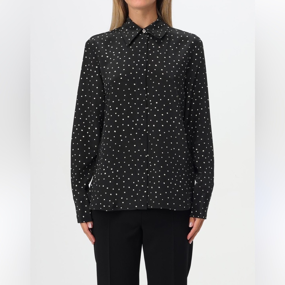 Vintage Silk Button down Long sleeve shirt Black white size S